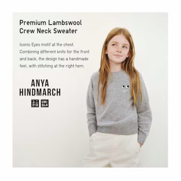 🧿 NWT Anya Hindmarch x Uniqlo Blue Premium Lambswool Crewneck Sweater (11-12) - Picture 3 of 9